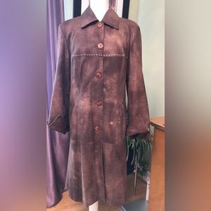 ❄️Faracci Woman’s Tie Dye Brown Matte Genuine Leather Fitted Coat, L